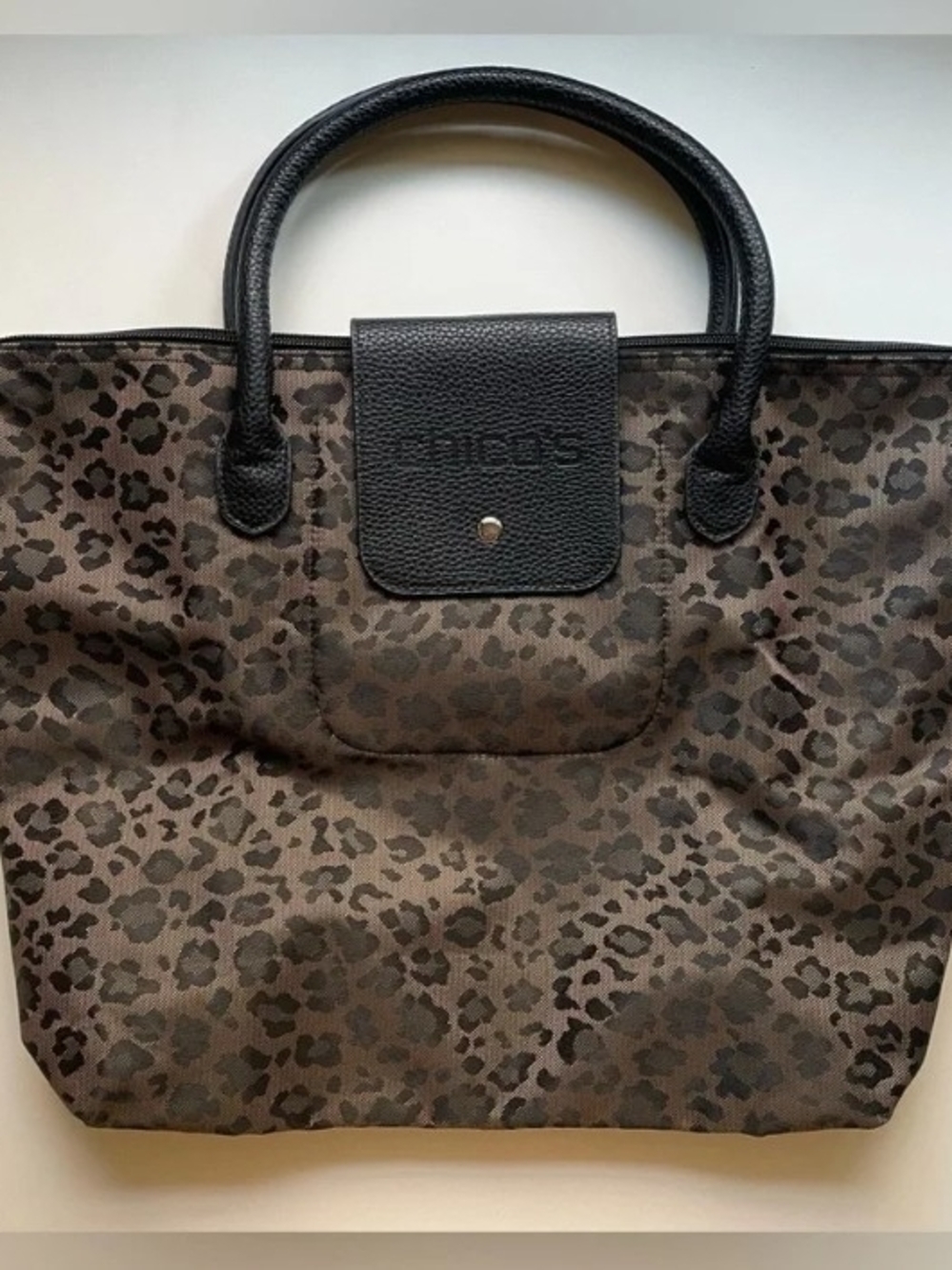 Chicos Le Pliage Copy Leopard-Print Tote in Brown and Black